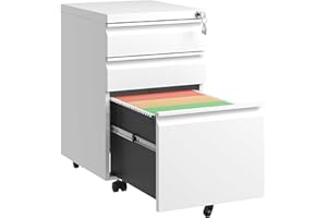 DARTIIA File Cabinet Filing Cabinet 3 Drawer with Lock No Assembly Required Lateral Metal Office Storage Cabinet Mobile Rolling File Cabinets for Legal/Letter/A4 White…