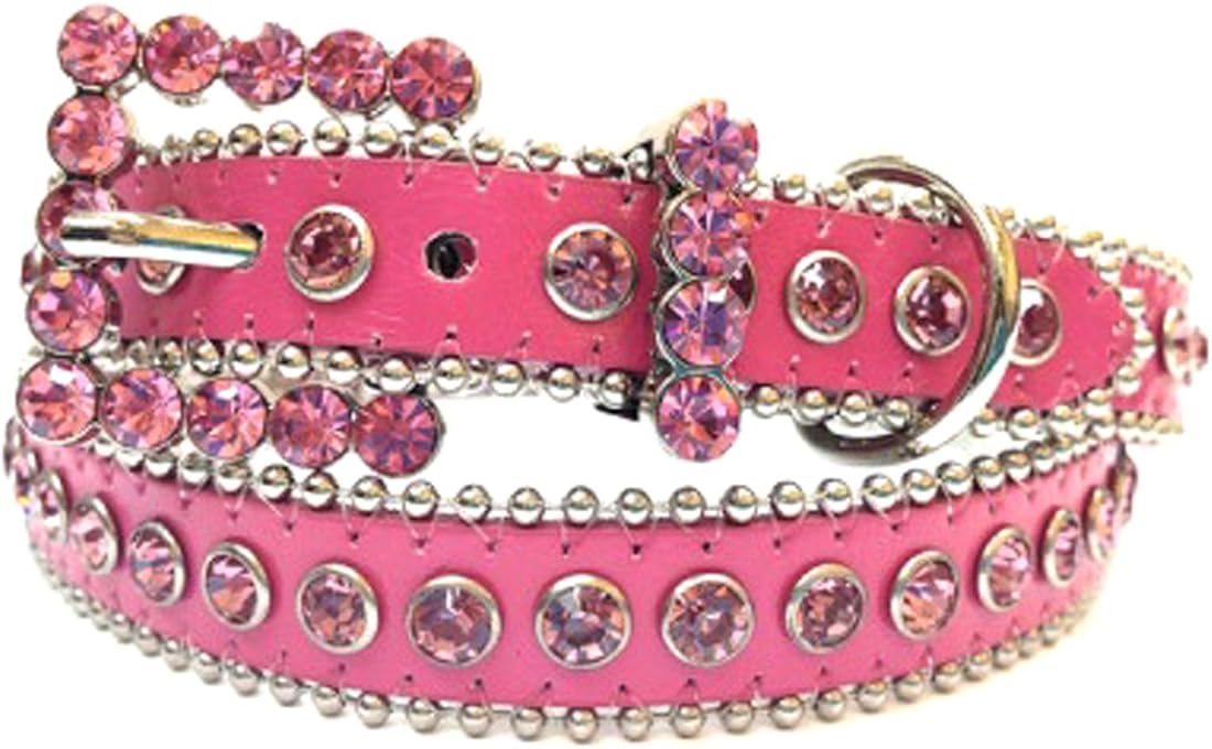 Hot Pink Leather Belt, Decorated with Pink Rhinestones and Rhinestone