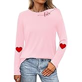 VQD Women's Valentine's Day Shirt Valentine Love Heart Long Sleeve T-Shirt Lover Girlfriend Tops