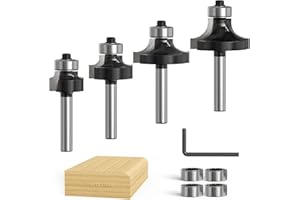 Serestool 4PCS Roundover Router Bit Set, 1/4 Shank and 4 Bearings 3/8", Primum Carbide Roundover Router Bit, 1/8 1/16 5/16 3/