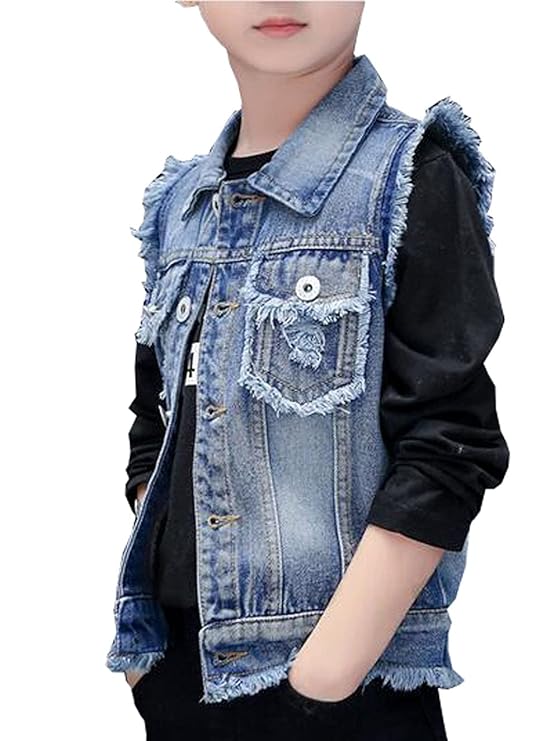 Buy MYtodo Boy's Solid Color Denim Vest Kids Casual Sleeveless Jean