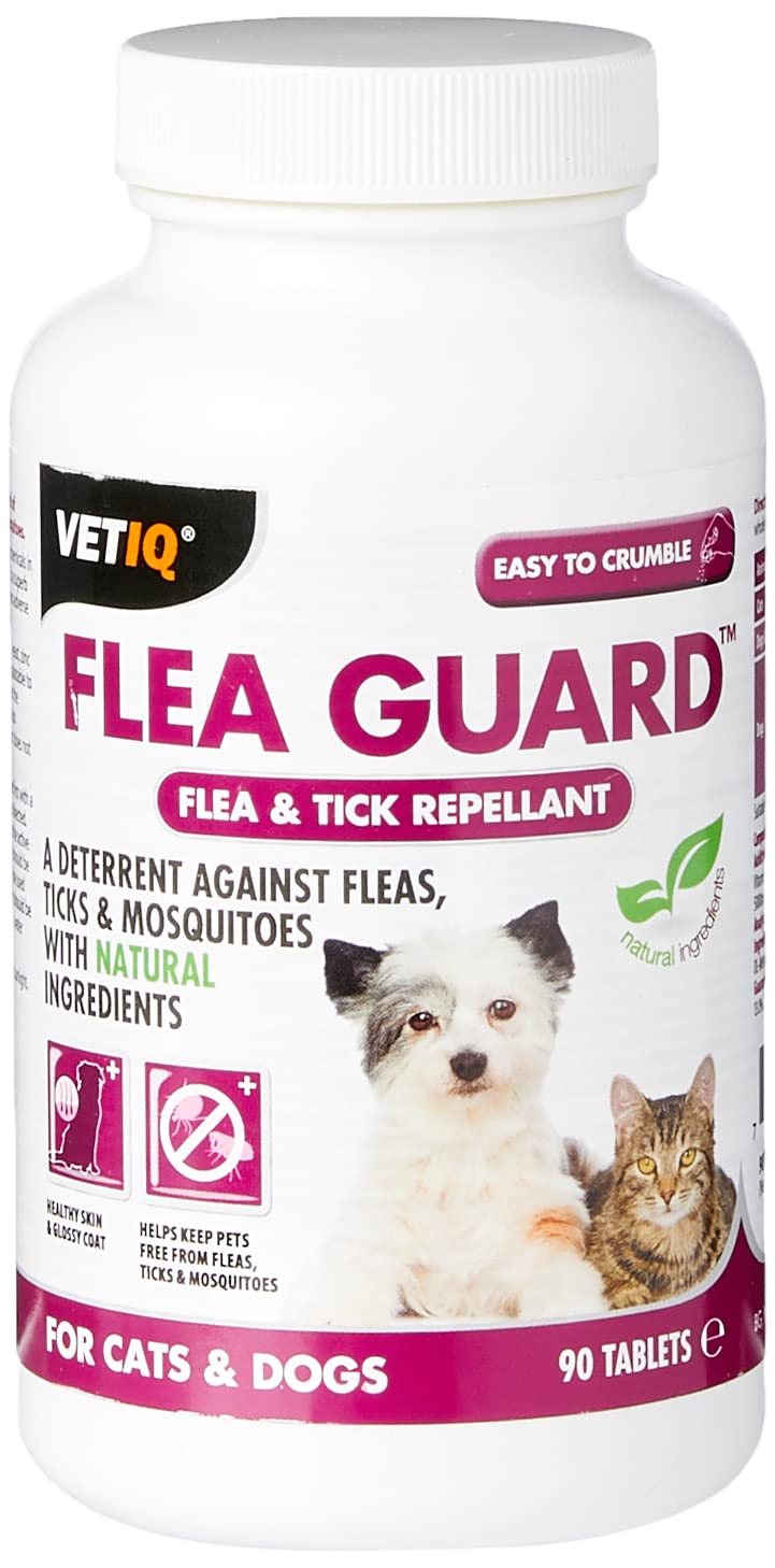 VetIQ Flea Guard, 90 Tablets, Flea Treatment for Dogs & Cats Keeps Fleas, Ticks & Mosquitoes Away, Natural Flea Treatment With B Vitamins & Garlic, Dog & Cat Flea Treatment For Healthy Skin & Coat
