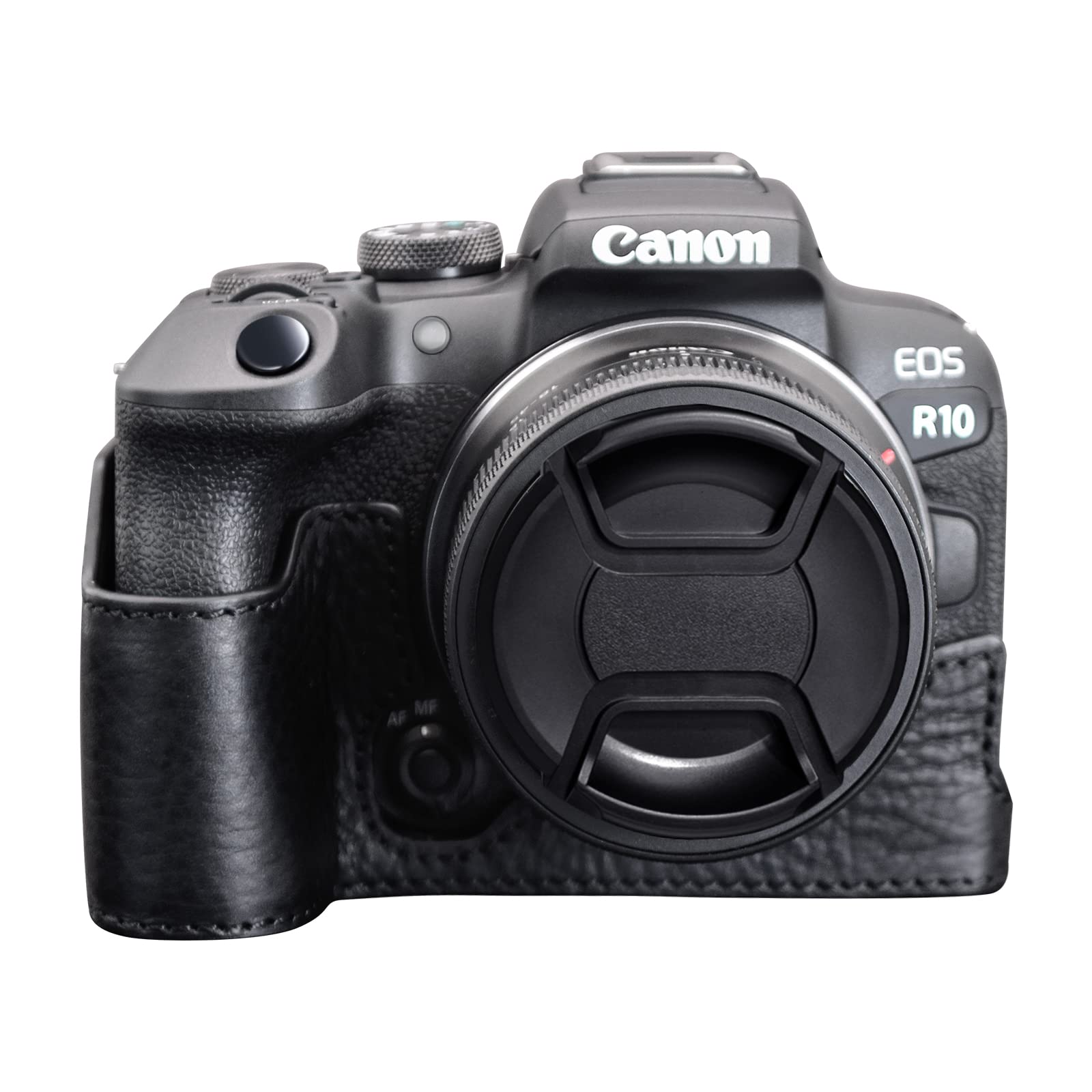 MUZIRI KINOKOO EOS R10 Protective Case Compatible for Canon EOS R10 Mirrorless Camera - Genuine Leather Half Bottom Case with Hand Grip Design - Black
