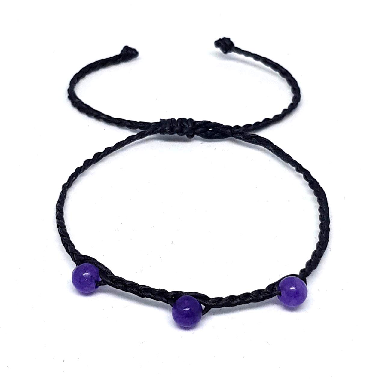 Origin Siam Handmade Gemstone Beaded Woven Bracelet | Bead Stone Healing Chakra Protection Energy Wristband | Adjustable Size Unisex for Men and Women (Purple 3 Bead)