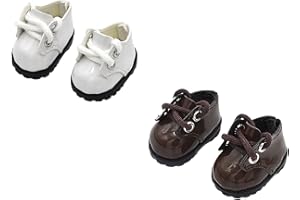 QIXINGWISE 2 Pairs Shoes for 17cm Doll, Cute PU Leather Lace Up Mini Oxford Shoes for 6.7in Doll, 15cm 17cm Doll Clothes Accessory for Dress-up & Display (White & Brown)