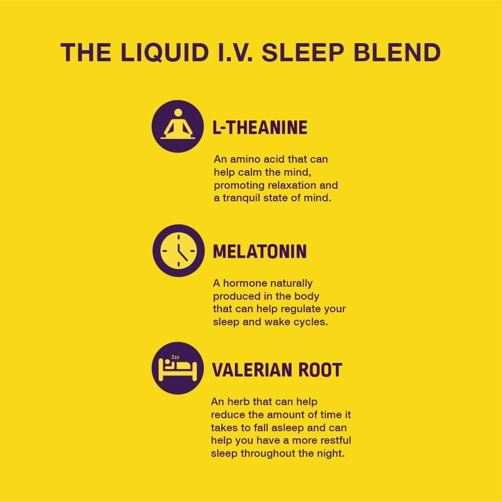 Liquid I.V. Sleep, Clean Sleep Support, Fast Acting, Natural Melatonin, L-theanine, Valerian Root, Sleep Aid (Blueberry Lavender, 10): Health & Personal Care