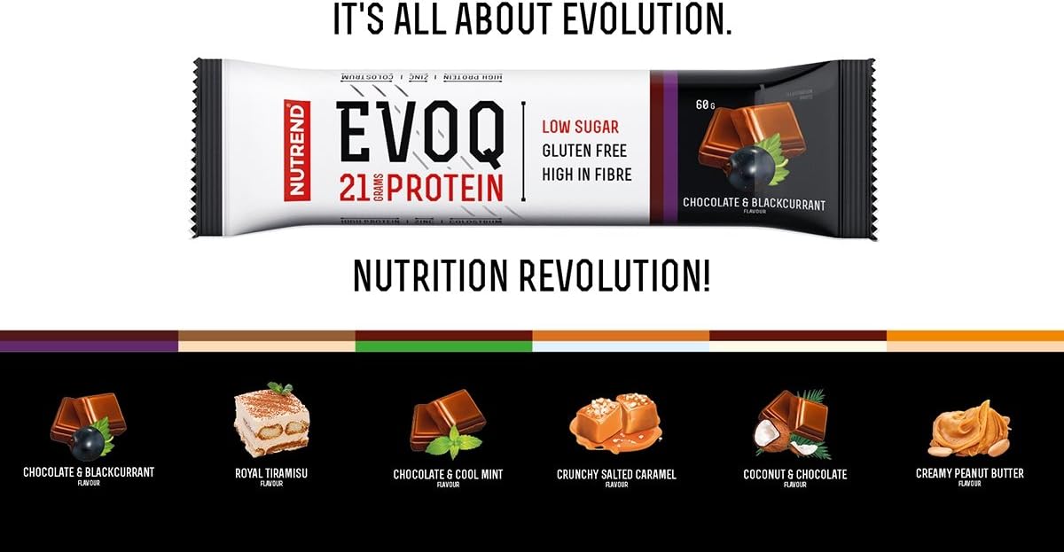 Nutrend Protein Bar EVOQ 6x60g Mix Low Sugar Gluten Free Colostrum, Imunity System, Cell Protection, Normal State of Bones Hair Nails and Skin.