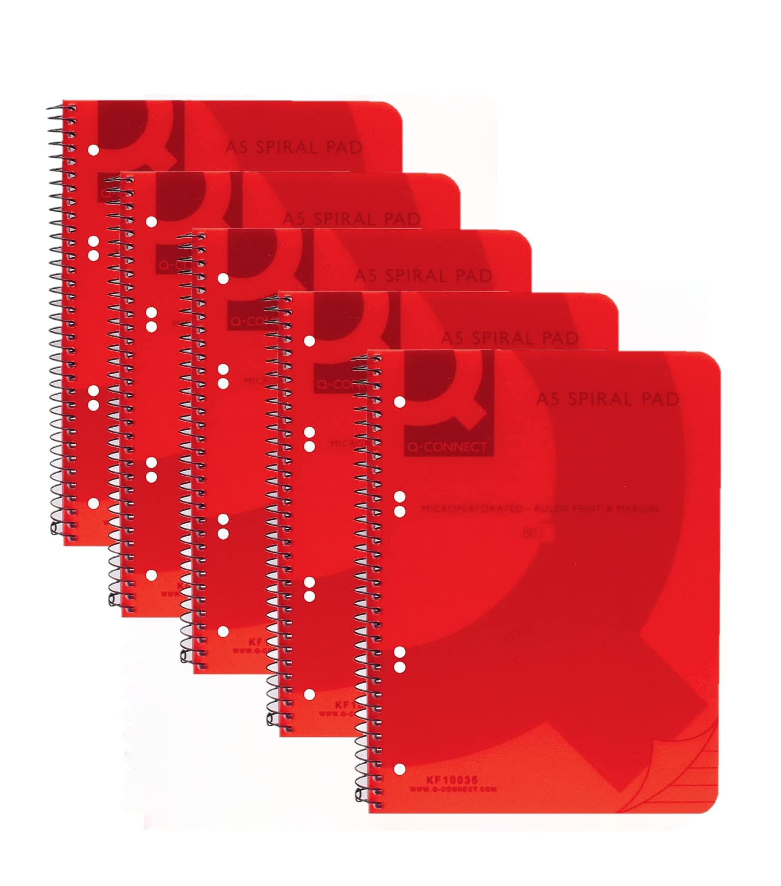 Q-Connect Spiral Bound Polypropylene Notebook 160 Pages A5 Red (5 Pack) KF10035