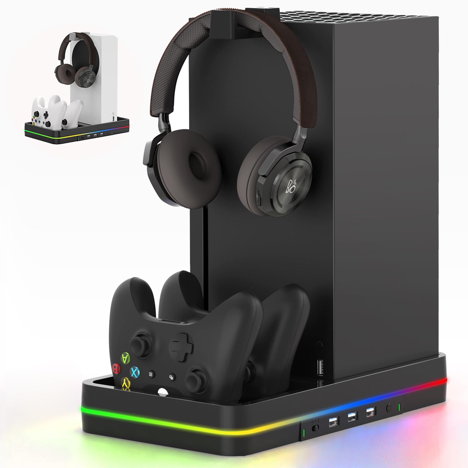 Photo 1 of Dual Cooling Fan and Cooling Stand for Xbox Series X/S Console/Controller Dual Controller Charger Station with RGB LED Light & 3 USB Ports,Xbox Series x Accessories with 2 Headphone Hooks