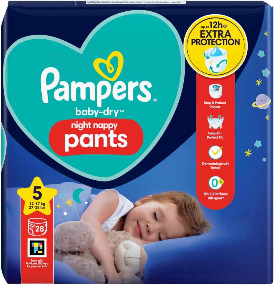 Pampers Baby-Dry Night Nappy Pants Size 5 28 Night Nappies 12-17kg