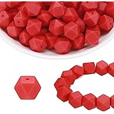 HARFINGTON 96Pcs Silicone Beads 14mm Hexagon Rubber Focal Beads Bulk for Pens Keychain Bracelet Necklace DIY Crafts Making, Scarlet