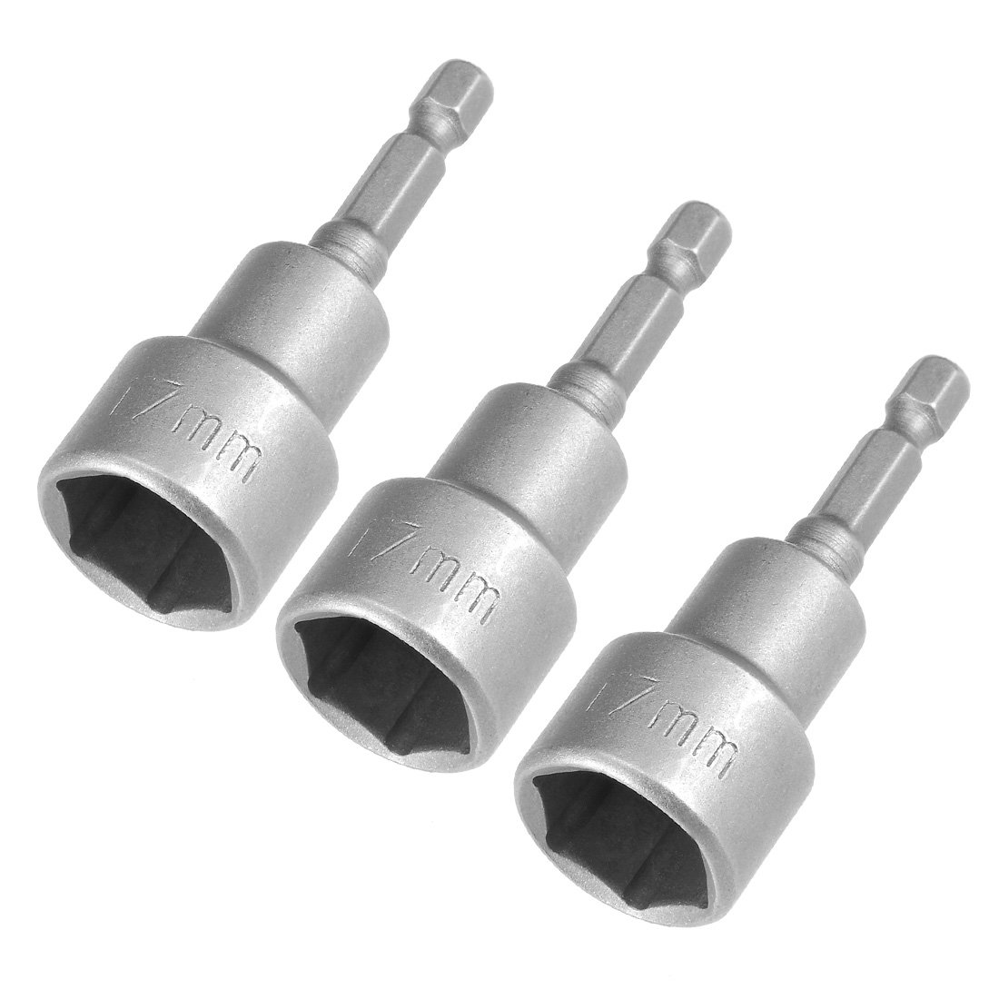 Sourcingmap 3 Pcs 1/4" Quick-Change Hex Shank 17mm Nut Setter Driver Drill Bit, 65mm Length, Metric No-Magnetic