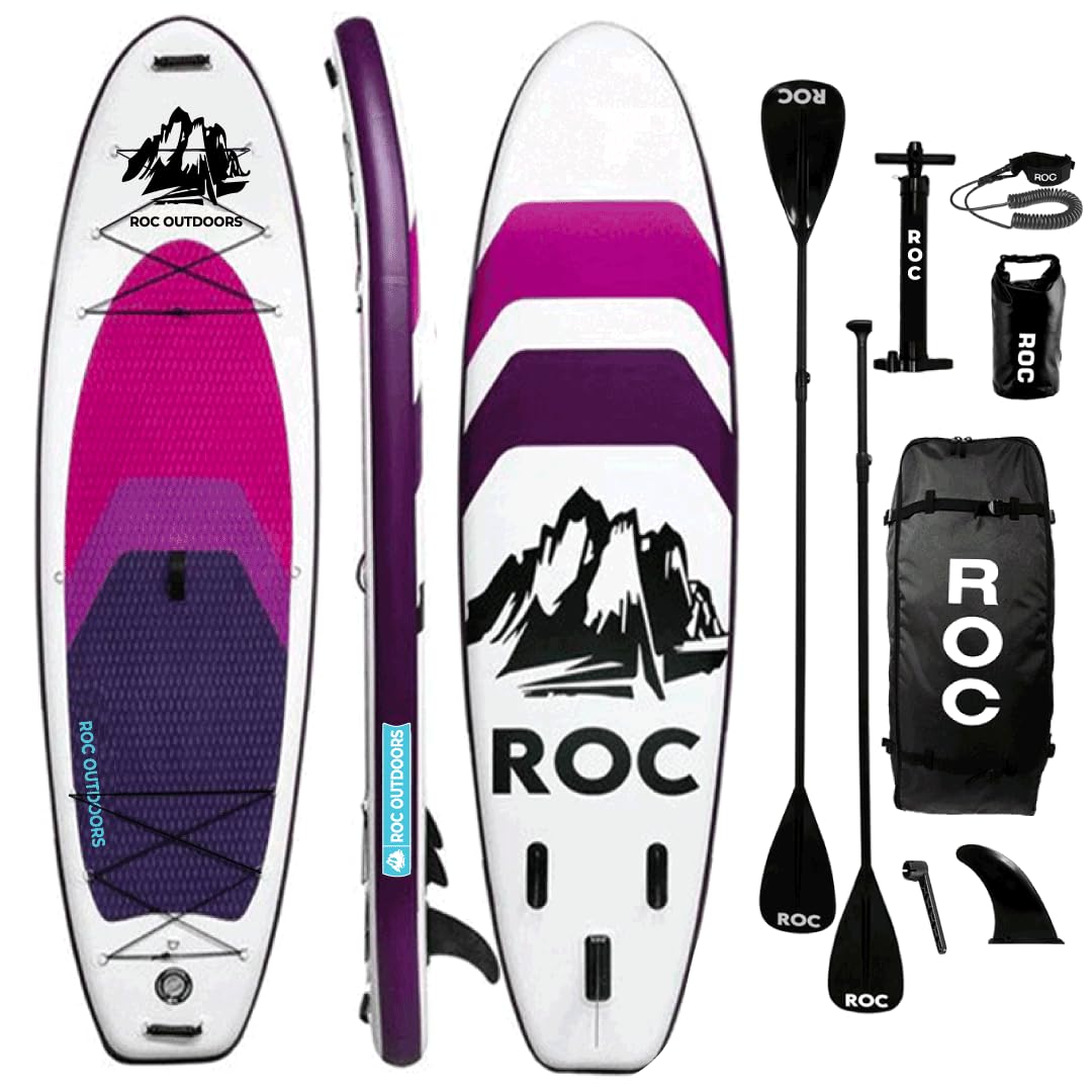 Roc Inflatable Stand Up Paddle Board 10' 6" with Premium SUP Paddle Board Accessories, Wide Stable Design, Non-Slip Comfort Deck for Youth & Adults (Violet)