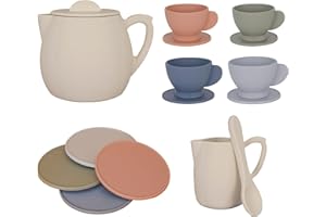 Babes Choice 12Pcs Silicone Tea Party Set for Little Girls, Includes Storage Bag - Princess Tea Time, Kids Kitchen Pretend Play, BPA Eco-Friendly (Cream)