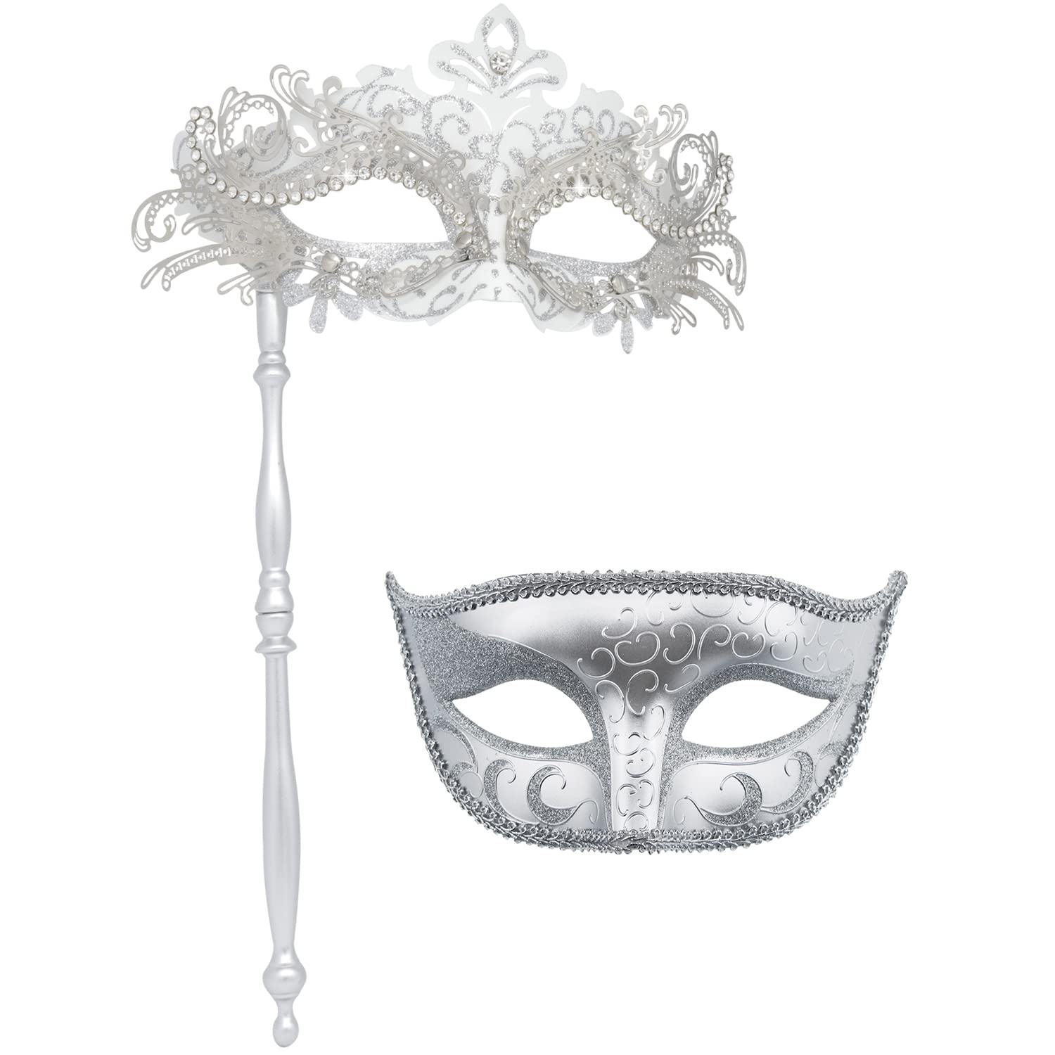 Coddsmz Couple Masquerade Mask with Holding Stick Venetian Halloween Costume Mask Mardi Gras Mask Cosplay Party Costume Mask