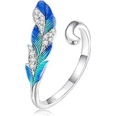 BABAMIA 925 Sterling Silver Adjustable Rings For Women Trendy Elegant Unique Feather Ring for Women Jewelry Gift