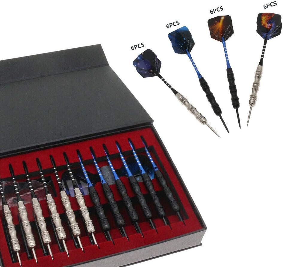 KKKD 12 darts + 24 flights darts with metal tip steel dart set for professionals