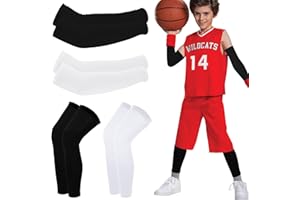 CIATBYYJ 2Pairs Youth Basketball Arm Sleeves and Leg Sleeves 8-12 Years, Kids Compression Leg and Arm Sport Sleeves Non Slip, Boys Breathable Arm Cover Sleeves for Basketball Baseball Running (Black&White)