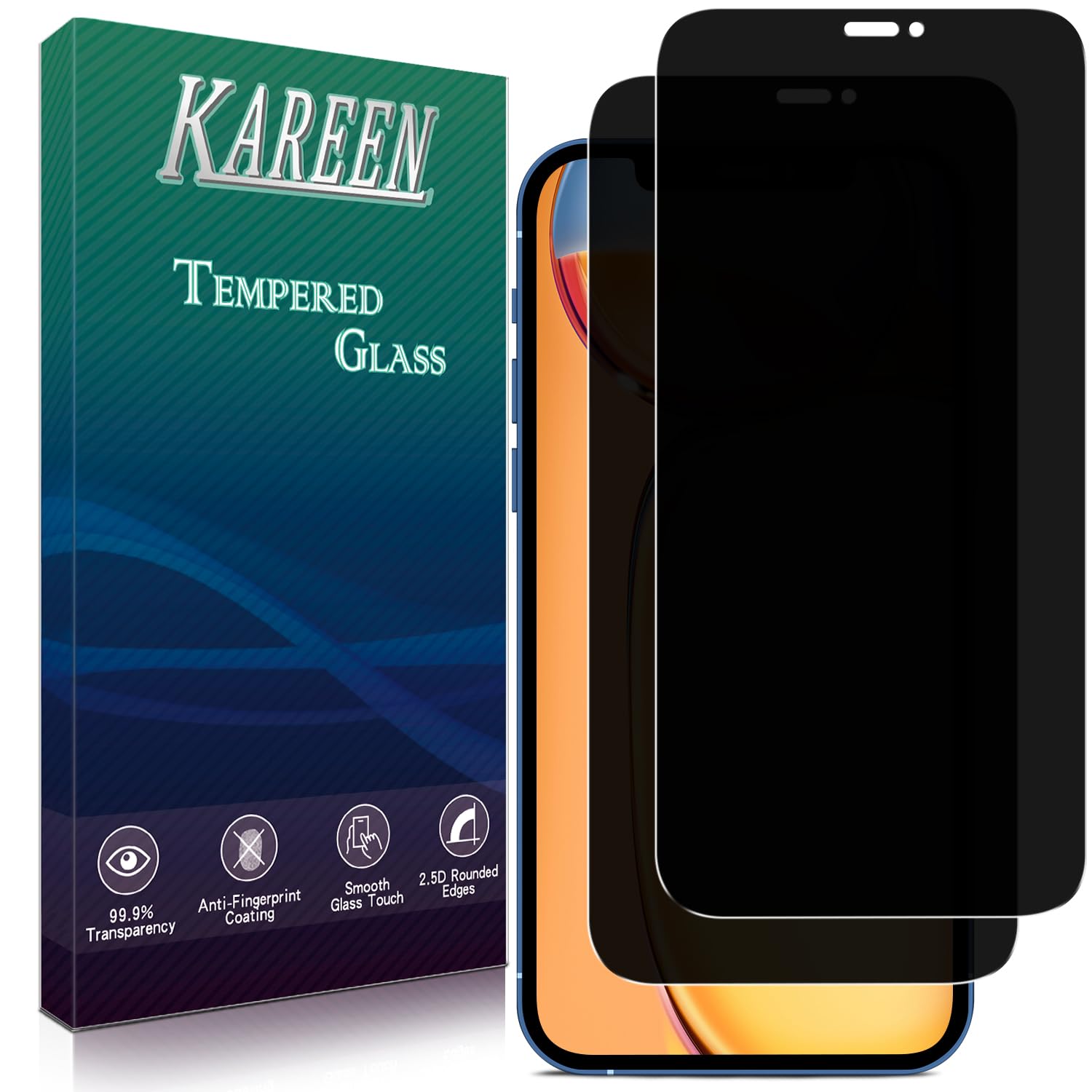 Photo 1 of KAREEN 2 Pack Privacy Screen Protector for iPhone 12 Pro Max 6.7-Inch Anti Spy Private Tempered Glass Film, Bubble Free, 9H Hardness, Easy to Install, Case Friendly