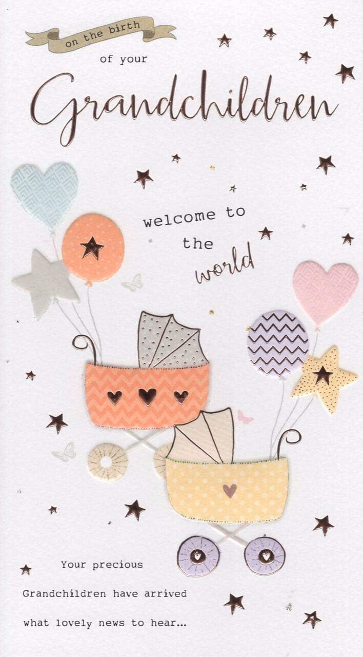 ICG On the Birth of Your Grandchildren Twins Card, black|beige|white|orange|brown, 230mm x125mm