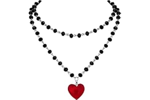 Sacina Goth Y2k Red Heart Necklace, Layered Black Beaded Heart Choker, Gothic Emo Grunge Y2k Necklace, Valentine Gift, Halloween Christmas Jewelry Gift For Women
