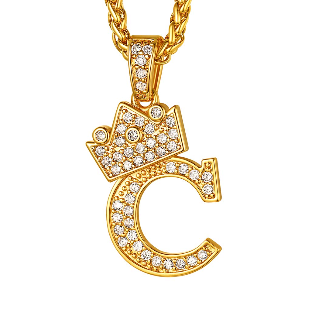 Suplight Initial Necklaces Gold with Crown, Cubic Zirconia Monogram Necklace A-Z, Tennis Chain Pendant Hip Hop Jewelry, Womens/Mens Alphabet Letter Necklace C โ image 1