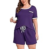 Lastshe Plus Size Pajamas Set for Women 2 Piece Soft Short Sleeve Shorts with Pockets Pjs Lounge Set Loungewear