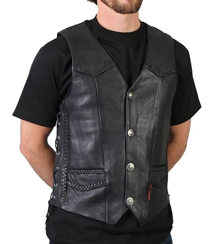 Black Label Biker Society Real Leather Vest | BLS Skull Biker