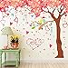 Giant Huge Pink Cherry Tree Wall Decals Cute Cartoon Removable Large Tree Lovely Heart Shape Wall Sticker Peel Stick for Kids Girls Bedroom Livingroom TV Background