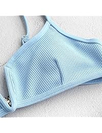 ZAFUL traje de baño de dos piezas para mujer con tejido de alambre en V acolchado acanalado de corte alto