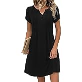 Zeagoo Women's Casual Dresses with Pockets Summer Floral V-Neck A-Line Tshirt Dress Short Sleeve Mini Dress Beach Sundress