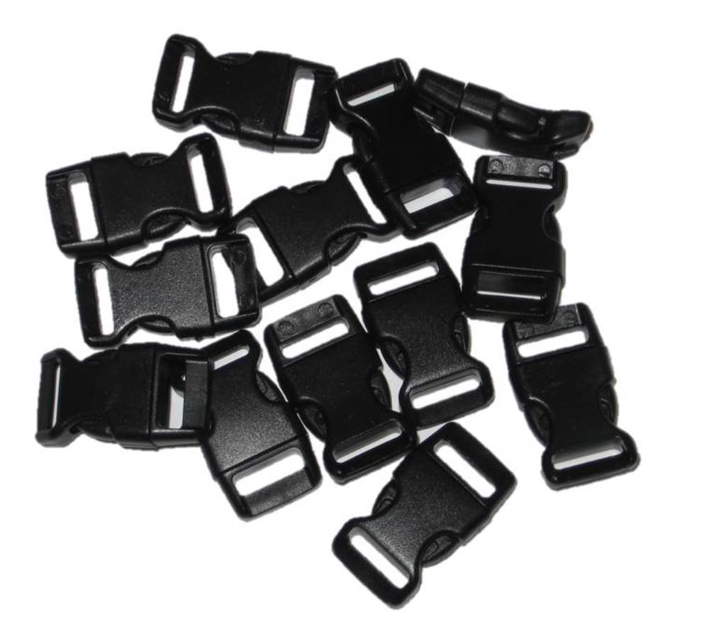 Metal Side Release Buckles for Paracord Bracelets, 1/2" Curved, Black, 5-250 count (25), Tactical-paracords