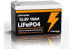 GRNOE 12V 10Ah LiFePO4 Battery, Up to 3000 Deep Cycles Rechargeable Lithium Battery with Built-in 10A BMS for Solar System, Power Wheels, Fish Finder, Outdoor Camping, Scooter