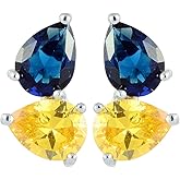 RIZILIA Stud Pierced Earrings with Pear Cut CZ [White Cubic Zirconia] in White Gold Plated, Simple Modern Elegant