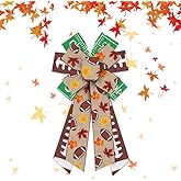 Estivaux Large Fall Bows for Wreath, Thanksgiving Wreath Bows Green Natural Burlap Bow Autumn Maple Leafs Football Craft Bow Holiday Farmhouse Tree Bows for Front Door Fall Thanksgiving Decorations