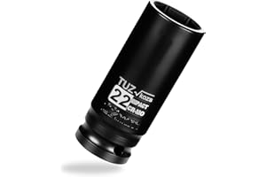 TUZkozs 1/2 Inch Drive 22mm Deep Metric Impact Socket,CR-MO,6 Point Radius Corner Design,Square Chamfered Opening,Axle Nut Impact Grade Socket for Easy Removal