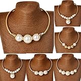 Womens Large Artificial Pearl Rhinestone Bib Collar Charm Necklace Pendant