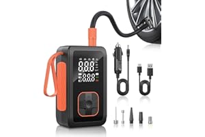 HAFULOKY Tire Inflator Portable Air Compressor, 150PSI Cordless Air Pump for Car Tires with Pressure Gauge, 3X Faster Tire Pump with Cigarette Lighter Plug for Car, Motorcycle, Bicycle, Ball(Black)