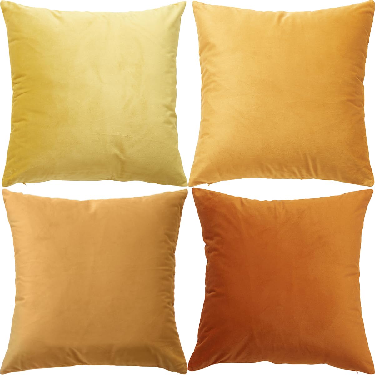 GONOVE Cushion Covers 40cm x 40cm Soft Velvet Colorful Plain Pillowcase Set of 4 Square Decorative Throw Pillow Cover for Home Sofa Bed Chair, Orange Series โ image 1