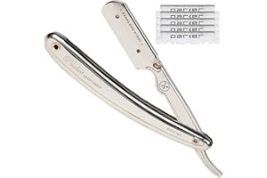 PARKER SAFETY RAZOR Parker SR1 Stainless Steel Straight Edge Barber Razor – Professional Shavette for Barbers & Home Use with 5 Premium Platinum Half Blades – Replaceable Blade Straight Razor for Close, Smooth Shaves