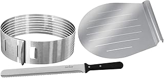 Zenker Tortenboden-Schneidhilfe, Ø26 / 28 cm Patisserie, Torten-Set mit Tortenmesser und Tortenhebeboden, Torten-Zubehör aus Edelstahl, Menge: 1 x 3er-Set, Farbe: silber