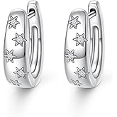 925 Sterling Silver Hoop Earrings Chunky Huggie Statement Earrings with CZ Small Silver Starburst Hoops Jewelry Gift for Women