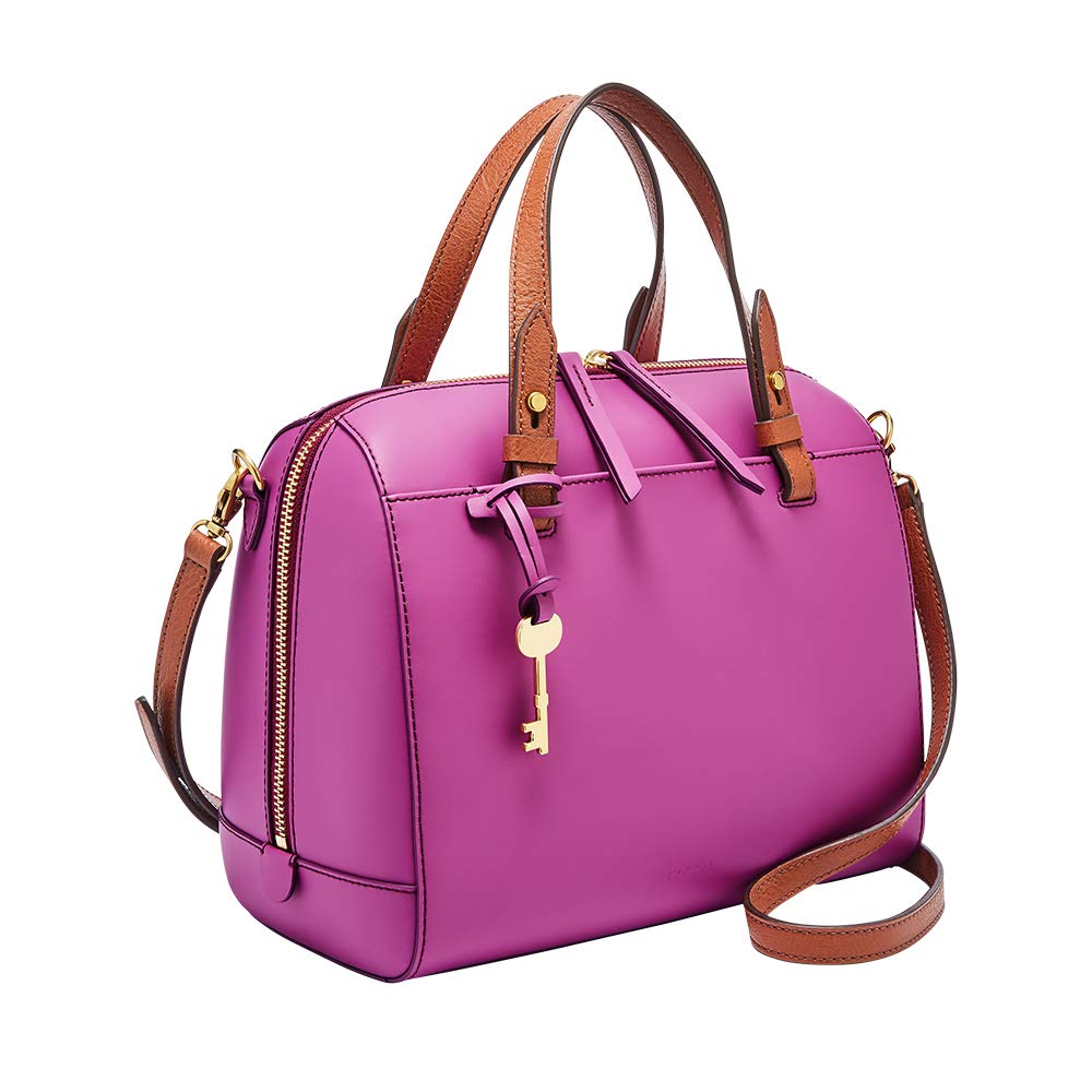 purple leather messenger bag