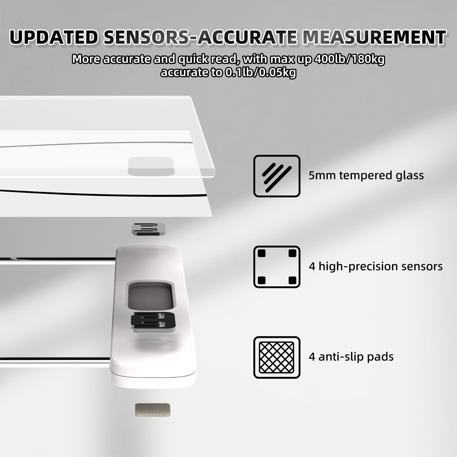Weight Scale, MPBEKING Scale for Body Weight Highly Accurate Digital Bathroom Scale Weighing Machine Measures Weight up 400 lb/180kg with Lighted LCD Display Battery & Tape Measure