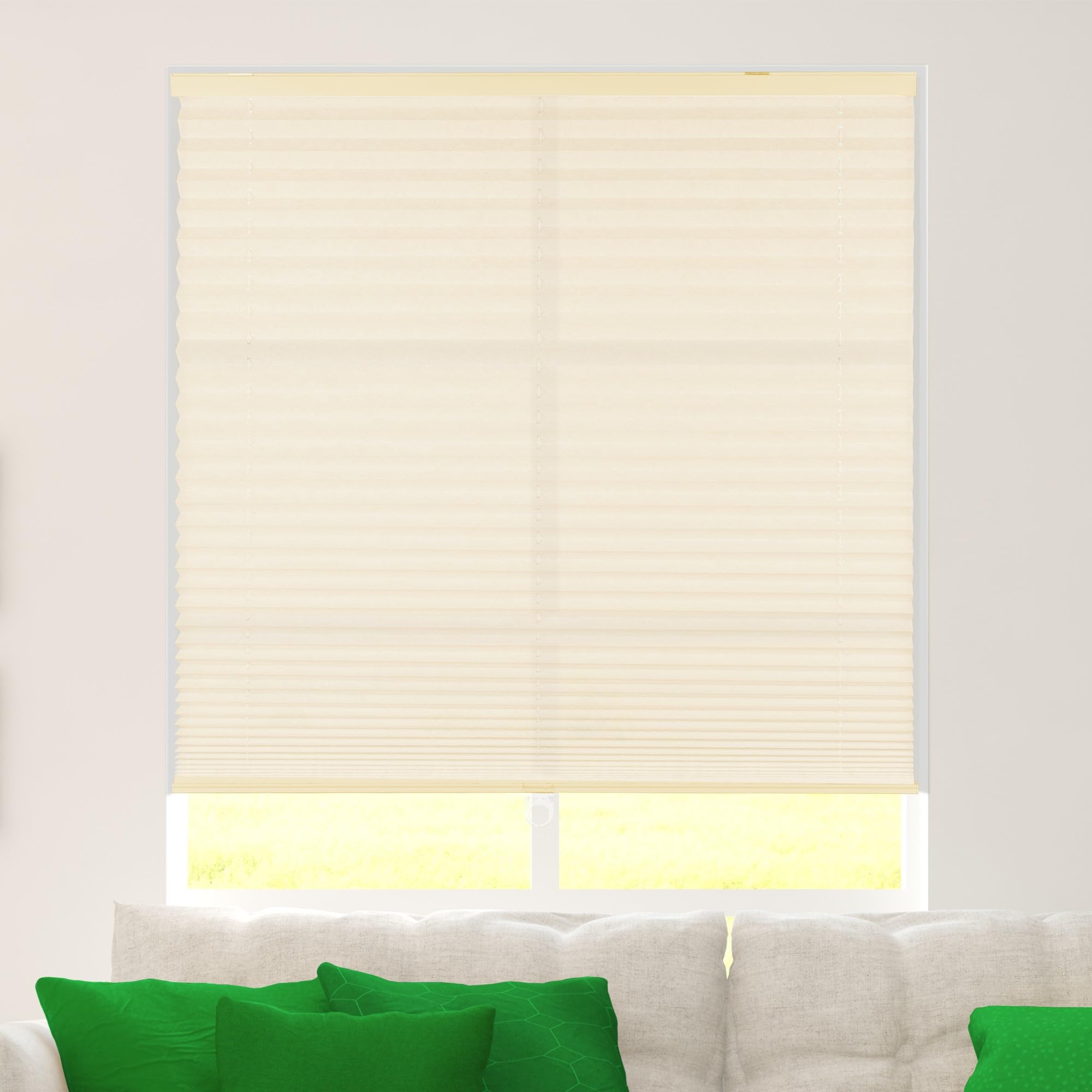 CALYX INTERIORS Pleated Fabric Window Shade, Light Filtering, Cordless, 26.5" W x 60" H, Cream