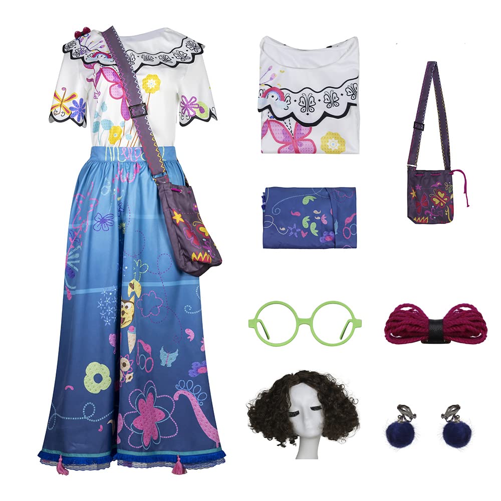 Photo 1 of PAINEOMN Mirabel Costume Adult, Mirabel Dress for Women Princess Shirt Skirt Full Set Outfit with Glasses Earrings Bag Wig XL