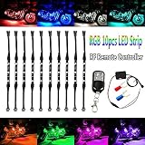 Motorcycle Atmosphere LED Light Strip Kit, BT 10Pcs RGB Neon Accent Glow Lights Flexible Lamp with Wireless Remote Controller for Harley Davidson Honda Kawasaki Suzuki Ducati Polaris KTM BMW