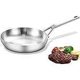 Yeksum Tri-Ply Fully Bonded Stainless Steel 8inch Frying Pan, Omelette Pans, Egg Pan Durable Chef's Pan, Kitchen Skillets 8in, Induction Pan for Steak,Egg, Compatible with All Cooktops, Up to 600℉