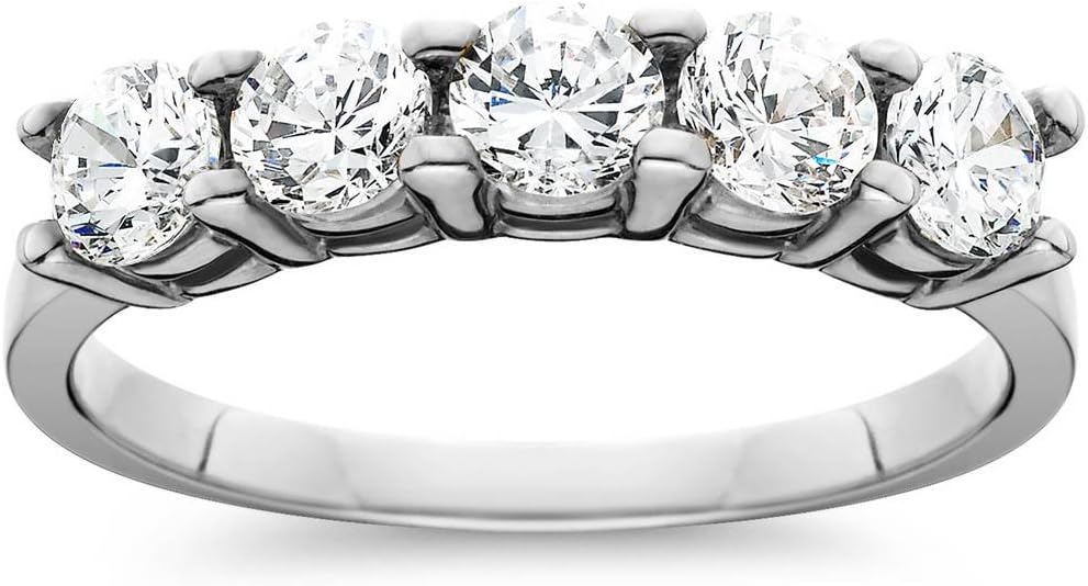 1ct Five Stone Genuine Round Diamond Wedding Anniversary Ring 14K White Gold