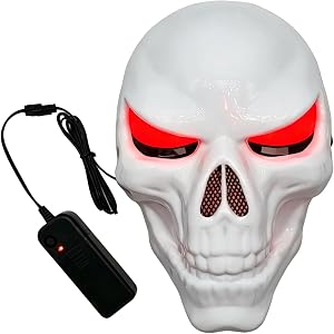LED Skeleton Mask with Glowing Red Eyes, Halloween Costume for Adult Scary | 3 Lighting Modes | Grim Reaper Horror Skull | Li